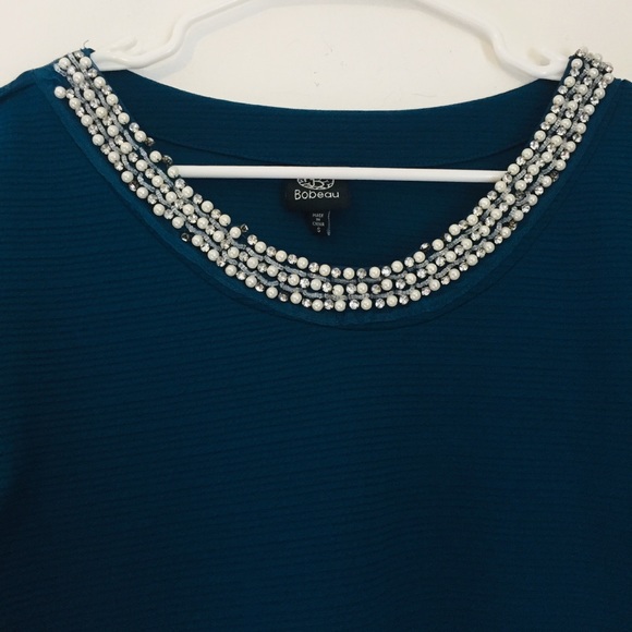 *DONATED* BOBEAU Teal Embellished Pullover Long Sleeve Top Size Small - Picture 4 of 10